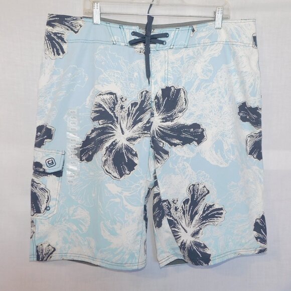 Gotcha Other - Gotcha Mens XL Lined Blue White Hibiscus Hawaiian Board Shorts Swim Trunk UNUSED